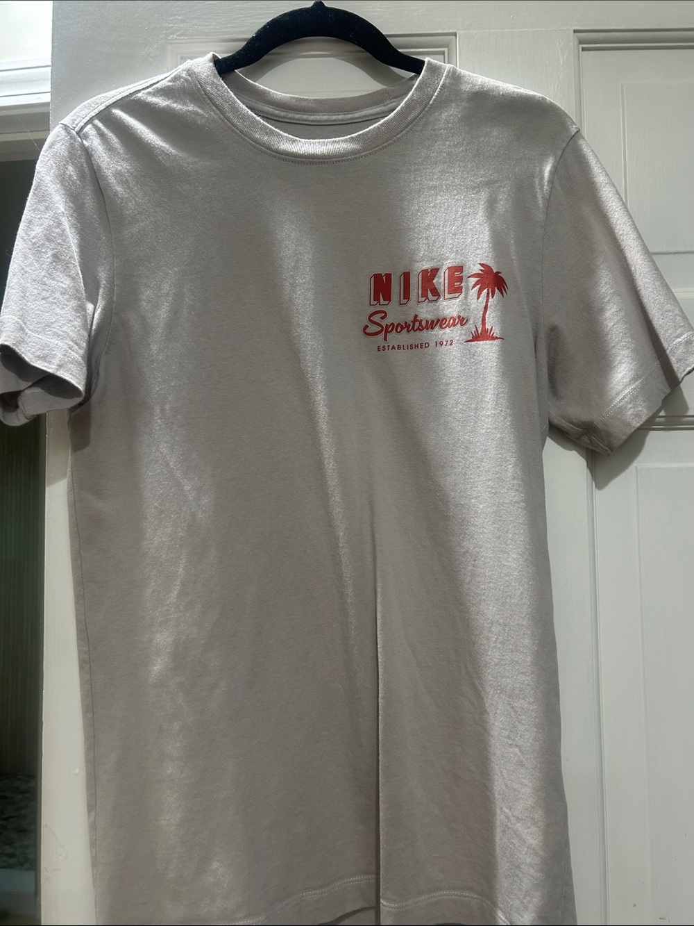 Nike Men’s Light Gray Short Sleeve Tee with Coral Palm Logo